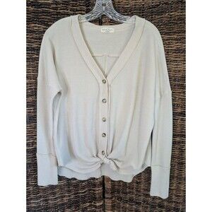Hoity Toity Boutique Waffle Knit Thermal Twist Tie Top Women's Large Cream Boho